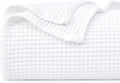 PHF 100% Cotton Waffle Weave Blanket Twin Size for Bed,Snag Proof Lightweight Breathable Moisture-Wicking Throw for Couch,Great for Layering in Cold Weather,Machine Washable,Home Decor Gift-White