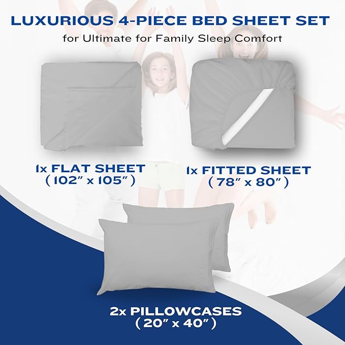 DREAMCARE California King Sheet Sets – 4 pcs Cooling Sheets – up to 21” Deep Cal King Sheets – Hotel Luxury Pillowcases – Superior Softness 100% Fine Microfiber with Side Pocket – Light Gray