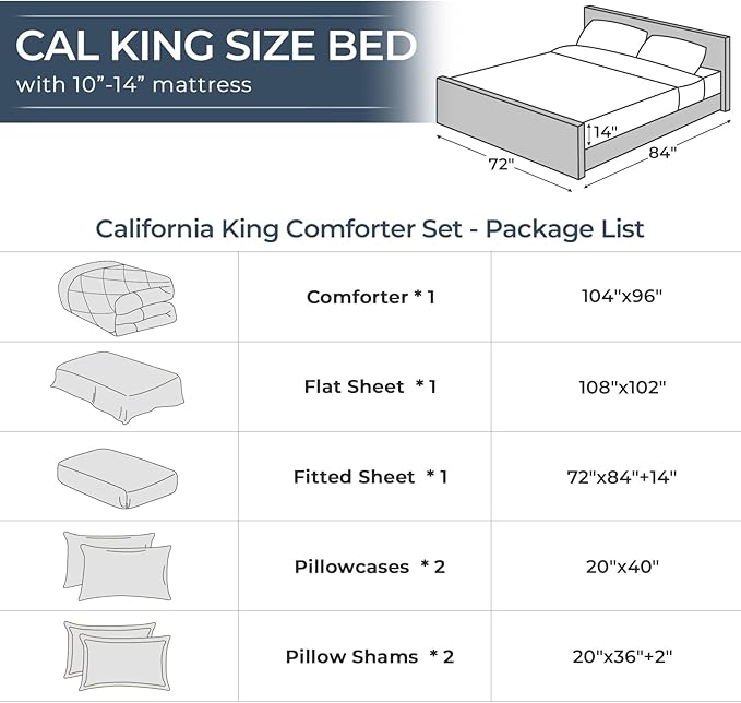 HEVUMYI Rose Gold Cali-King Comforter Set - 7-Piece All Season Bed in a Bag Cali-King, Ultra Soft Bedding Set with Comforter, Flat Sheet, Fitted Sheet, Pillowcases, Pillow Shams