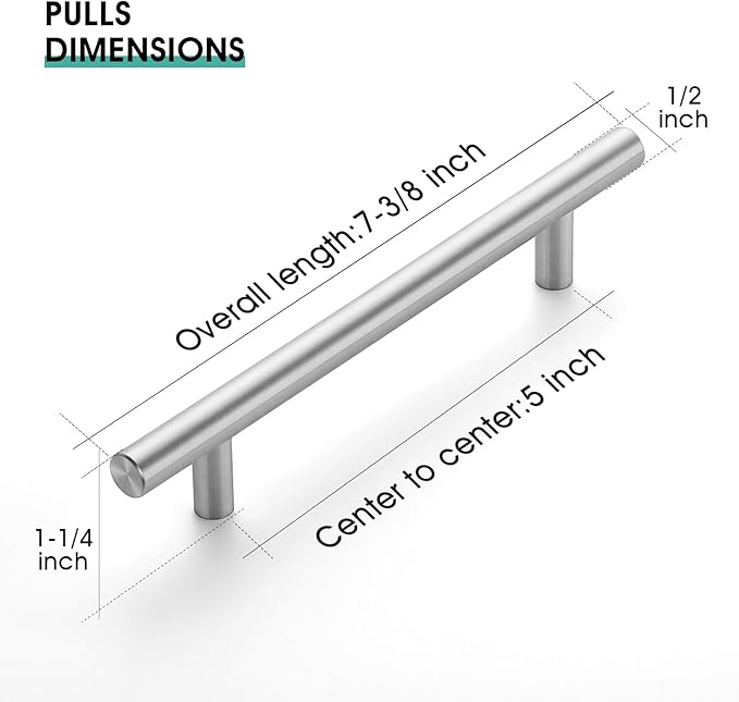 JOY DECOR 10 Pack 7.38 Inch Cabinet Pulls Kitchen Cabinet Handles with 5 Inch Hole Center Brushed Nickel Cabinet Hardware Stainless Steel Kitchen Drawer Pulls for Cabinets Cupboard, 128mm Hole Centers