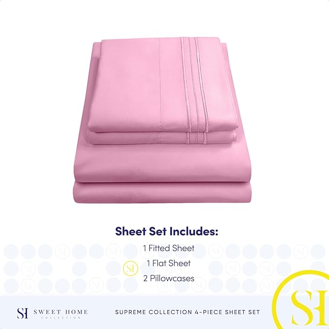 Queen Size Bed Sheets - Breathable Luxury Sheets with Full Elastic & Secure Corner Straps Built In - 1800 Supreme Collection Extra Soft Deep Pocket Bedding Set, Sheet Set, Queen, Pink