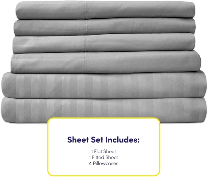 Full Size Bed Sheets - 6 Piece 1500 Supreme Collection Fine Brushed Microfiber Deep Pocket Full Sheet Set Bedding - 2 Extra Pillow Cases, Great Value, Full, Dobby Silver