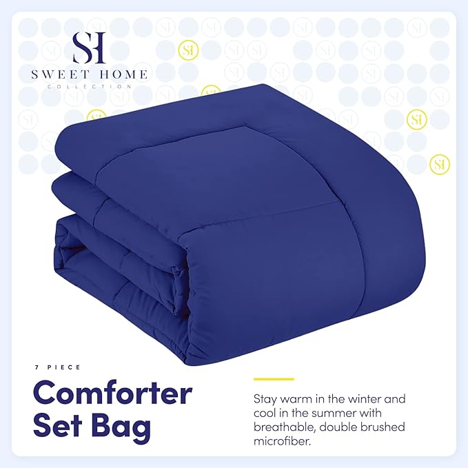 Sweet Home Collection 5 Piece Comforter Set Bag Solid Color All Season Soft Down Alternative Blanket & Luxurious Microfiber Bed Sheets, Royal Blue, Twin