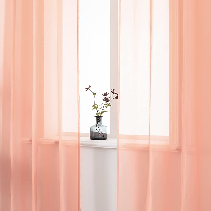 DUALIFE Coral Curtains 84 Inches Long for Living Room Set of 2 Panels Grommet Transparent Coral Sheer Curtains for Bedroom Decor Dining Area Decorations 52x84 Inch Length