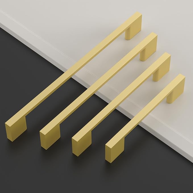 Asidrama 10 Pack 3.75 Inch(96mm) Brushed Gold Kitchen Cabinet Handles, Cabinet Pulls Kitchen Cabinet Hardware for Cupboard Drawer Pulls