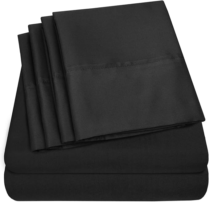 King Size Bed Sheets - 6 Piece 1500 Supreme Collection Fine Brushed Microfiber Deep Pocket King Sheet Set Bedding - 2 Extra Pillow Cases, Great Value, King, Black