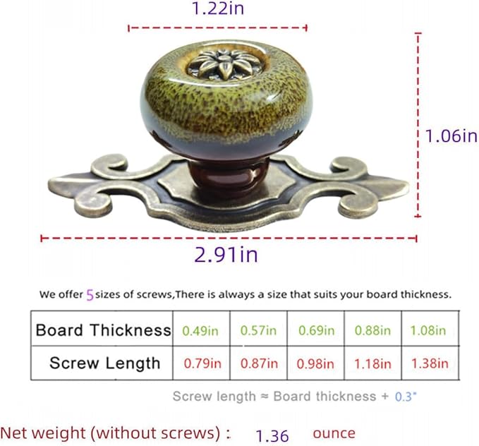 10 Pack Retro Ceramic Knobs,Vintage Dresser Kitchen Petal Cabinet Pulls Rustic Zinc Alloy Base Back Plate Kid Cupboard Wardrobe Drawer Door Handles (Leopard Print Green)