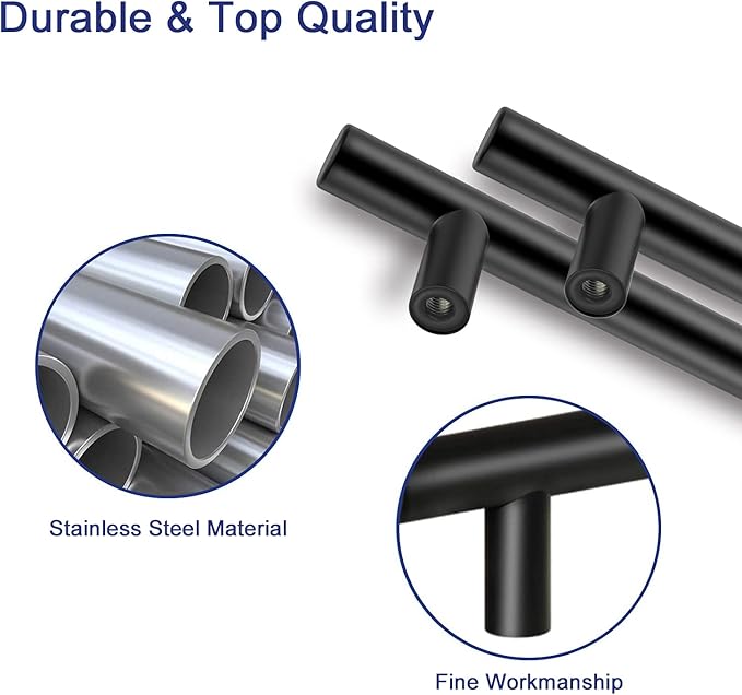 HBL' 30 Pack | 3-3/4 Inch Center to Center Matte Black Cabinet Pulls Kitchen Cabinet Handles,Made of Stainless Steel,Ideal for Cabinet,Drawer,Cupboard and Wardrobe.