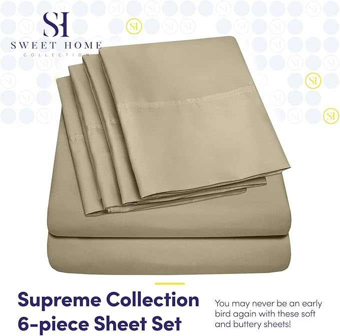 Cal King Size Bed Sheets - 6 Piece 1500 Supreme Collection Fine Brushed Microfiber Deep Pocket California King Sheet Set Bedding - 2 Extra Pillow Cases, Great Value, California King, Sage
