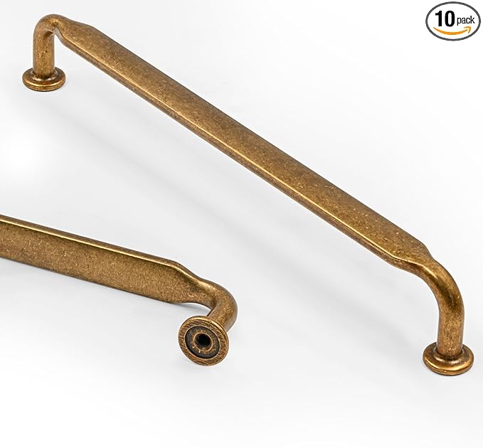 Asidrama 10 Pack 10 Inch(254mm) Antique Brass Kitchen Cabinet Handles, Cabinet Pulls Vintage Retro Kitchen Cabinet Hardware for Cupboard Drawer Pulls