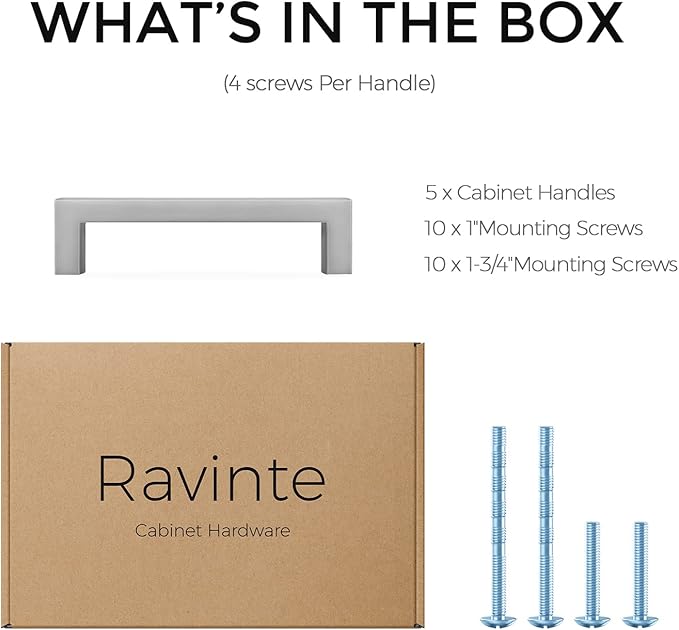 Ravinte 5 Pack Solid 3 Inch Center to Center Slim Square Bar Drawer Handles Kitchen Cabinet Handles Brushed Nickel Drawer Pulls Kitchen Cabinet Hardware Kitchen Handles Cabinet Pulls