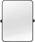 24" x 32" Pivot Rectangle Bathroom Mirror Tilting Beveled Black Metal Framed Vanity Mirrors for Wall, Tempered Glass
