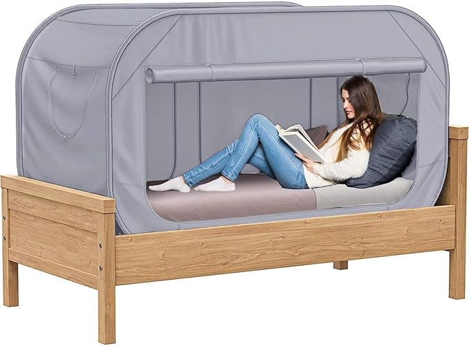 TidyFriend Twin Bed Tent, Pop-Up Privacy Canopy & Tent Beds for Kids and Adults – Cozy, Light Blocking, Breathable Pongee Fabric for Sleep, Play, or Study, Collapsible Design (Modern Grey)