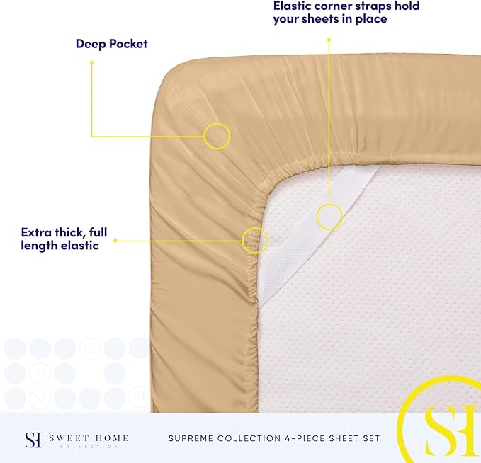 King Size Sheets - Breathable Luxury Bed Sheets with Full Elastic & Secure Corner Straps Built In - 1800 Supreme Collection Extra Soft Deep Pocket Bedding Set, Sheet Set, King, Camel