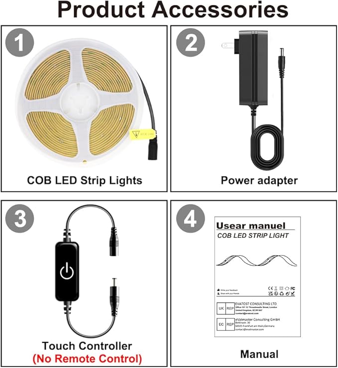 COB LED Strip,LED Strip Lights 5M/16.4ft,Touch Dimmable LED Strips,CRI90+,2700K Warm White cob led,1600LEDs,24V LED Tape Lights,Indoor for Bedroom, Kitchen, TV, Mirror,Cabinet