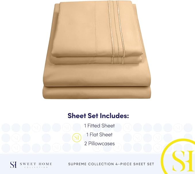 King Size Sheets - Breathable Luxury Bed Sheets with Full Elastic & Secure Corner Straps Built In - 1800 Supreme Collection Extra Soft Deep Pocket Bedding Set, Sheet Set, King, Camel