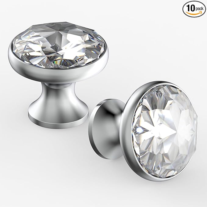 Asidrama 10 Pack Polished Chrome Kitchen Cabinet Knobs Clear Crystal Dresser Knobs Drawer Knobs Cabinet Hardware Zinc Knobs for Dresser Drawers