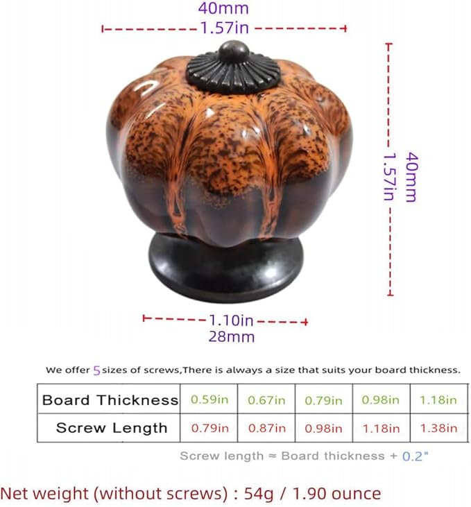 10 Pack Vintage Ceramic Pumpkin Cabinet Knobs, Kitchen Cabinet Drawers Dresser Cupboard Pull Handles Door Pulls with 5 Kinds of Screws (Leopard Print -Orange)