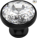 Alzassbg 10 Pack Clear Crystal with Matt Black Base Cabinet Knobs, 1-3/8 Inch (35mm) Diameter Cabinet Hardware Round Crystal Knobs for Drawers AL1011