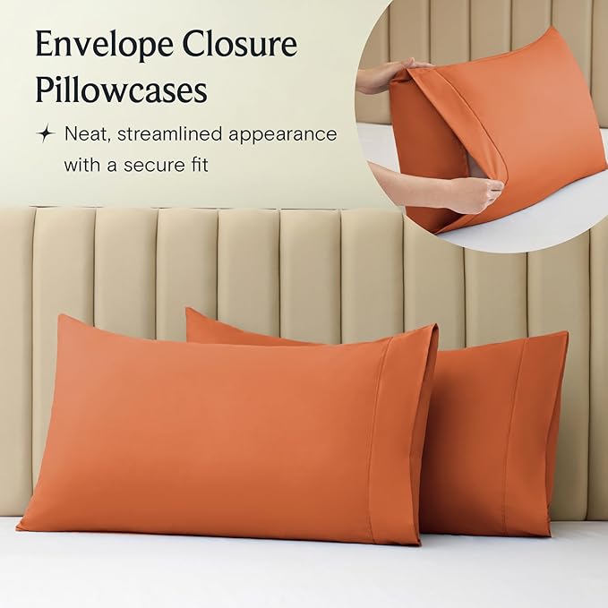LuxClub 4 PC King Sheet Set, Deep Pockets Wrinkle Free Cooling Bed Sheets Hotel Bedding for Women, Men, Kids & Teens, Includes 1 Fitted Sheet, 1 Flat Sheet and 2 Pillowcases - Autumn Orange