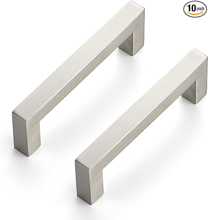Ravinte 10 Pack 4 Inch Kitchen Square Cabinet Handles Satin Nickel Pulls Brushed Nickel Drawer Pulls Cabinet Hardware Kitchen Handles