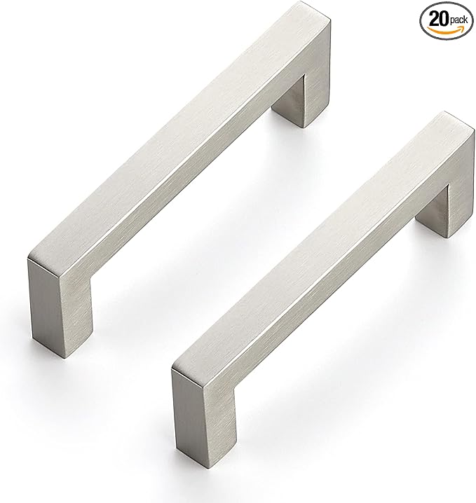 Ravinte 20 Pack 4 Inch Square Cabinet Handles - Satin Nickel & Brushed Nickel Drawer Pulls - Kitchen Cabinet Hardware