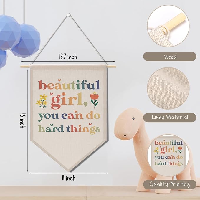 Nursery Decor Cute Girl Bedroom Decor, Colorful Wall Art, Motivational Bedroom Playroom Wall Art Decorations, Boho Twin Room Sign, Siblings Room Hanging Pennant Flag Banner Beautful Girl