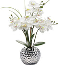 Orchids Artificial Flowers 20.8'' Faux Orchid Flower Arrangement Fake Orchid White Flower with Silver Ceramic Vase Phalaenopsis Orchid for Home Office Bathroom Table Centerpieces Decor, Briful