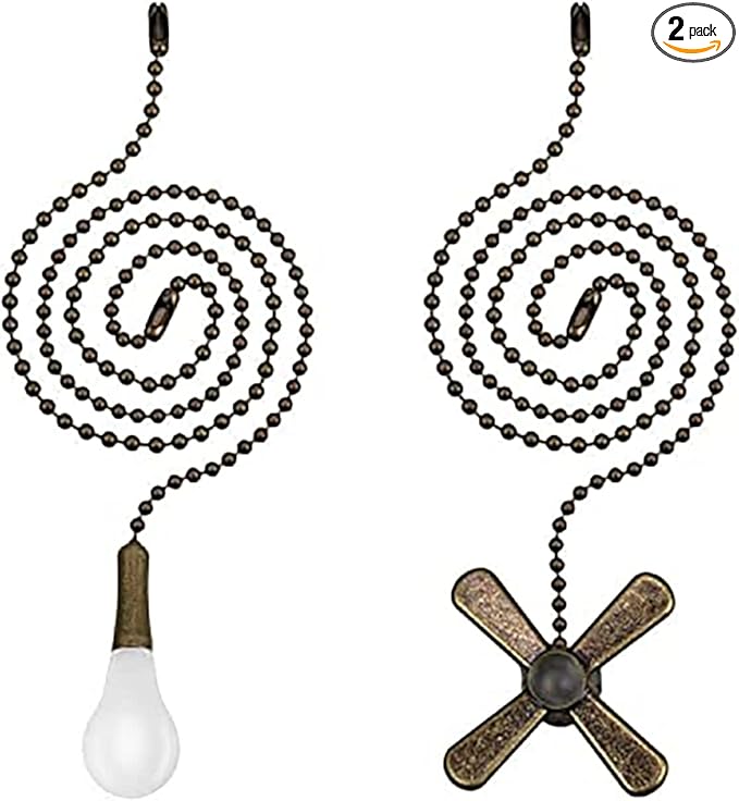 Ceiling Fan Pull Chain,24Inch Extra Long with Decorative Frosted Glass Bulb and Fan Cord,Fit All Standard 3mm Diameter Ceiling Fans(Dark Antique)