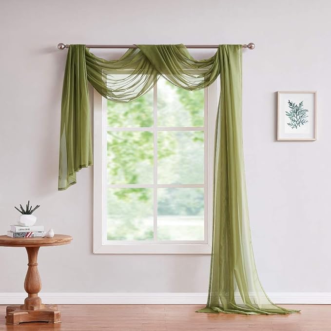 Warm Home Designs Sage Green Sheer Window Scarf. All Valance Scarfs are 54 X 216 Inches. Great As Wedding Arch Draping Fabric, Bed Canopy Or for Decorative Project. AM Sage 216