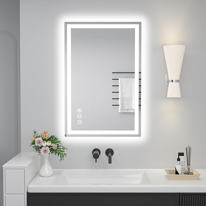 36"x 24" LED Bathroom Mirror with Lights, Anti-Fog, Dimmable, Backlit + Front Lit Smart Mirror, Lighted Bathroom Vanity Mirror for Wall, Shatter-Proof Tempered Glass(Horizontal/Vertical)