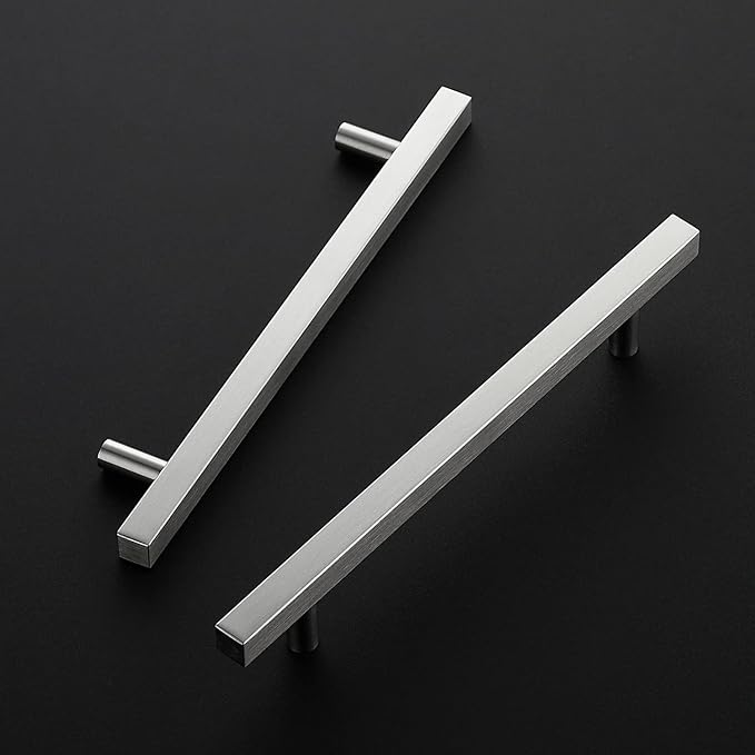 Ravinte Brushed Nickel Cabinet Handles 5 Pack 6-3/10 inch Satin Nickel Square Cabinet Pulls Silver Hardware for Kitchen Cabinets 8-4/5 inch Overall Length Stainless Steel Drawer Pulls