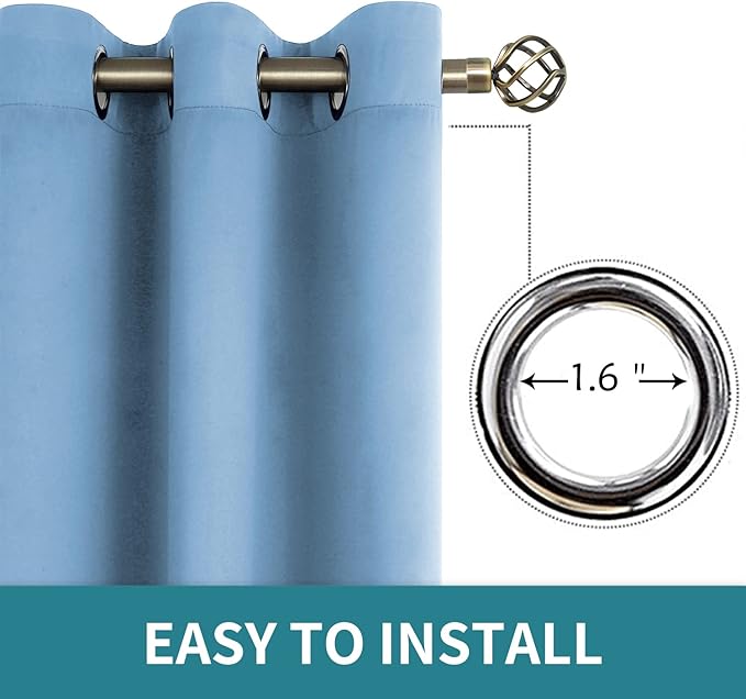BGment Room Darkening Curtains 45 Inches Long - Grommet Thermal Insulated Drapes Window Treatment Curtains for Bedroom, 2 Panels, 52 x 45 Inch, Sky Blue