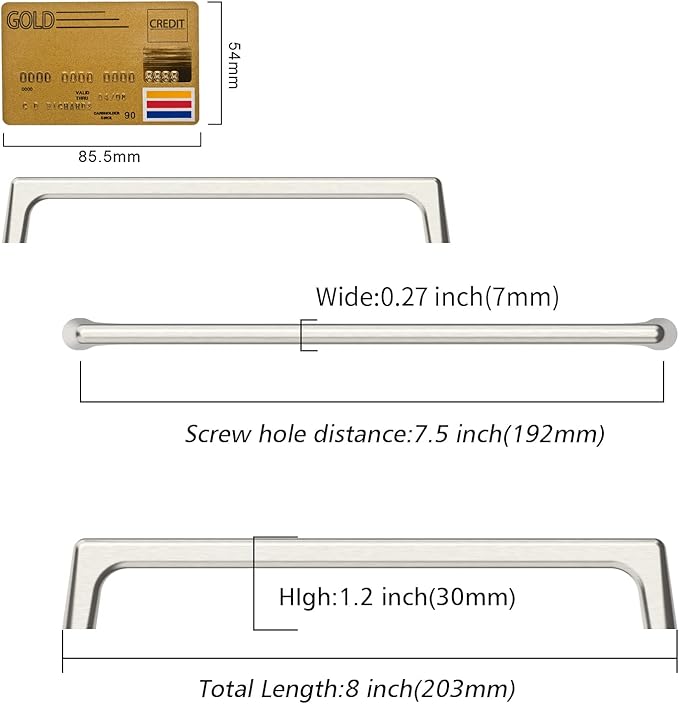 Amerdeco 10 Pack Brushed Satin Nickel Cabinet Pulls 7.5 Inch(192MM) Hole Centers Kitchen Cabinet Handles Hardware Kitchen Handles for Cabinets Cupboard Handles Drawer Pulls ZH0041