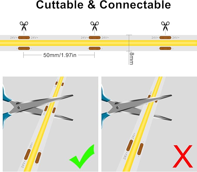 COB LED Strip,LED Strip Lights 5M/16.4ft,Touch Dimmable LED Strips,CRI90+,2700K Warm White cob led,1600LEDs,24V LED Tape Lights,Indoor for Bedroom, Kitchen, TV, Mirror,Cabinet