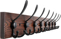 32.2'' Large Coat Rack Wall Mount Coat Hooks Coat Hanger with 8 Metal Black Triple- Hooks Brown Pine Real Wood Plank Hat Rack for Wall Hooks for Hanging Coat Hat Jacket
