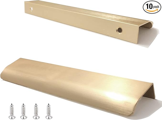 JOOJA 10 Pack Gold Modern Style Finger Edge Pull Furniture DrawerHandles Hidden Cabinet Kitchen Drawer Handles Knobs Gold 150mm