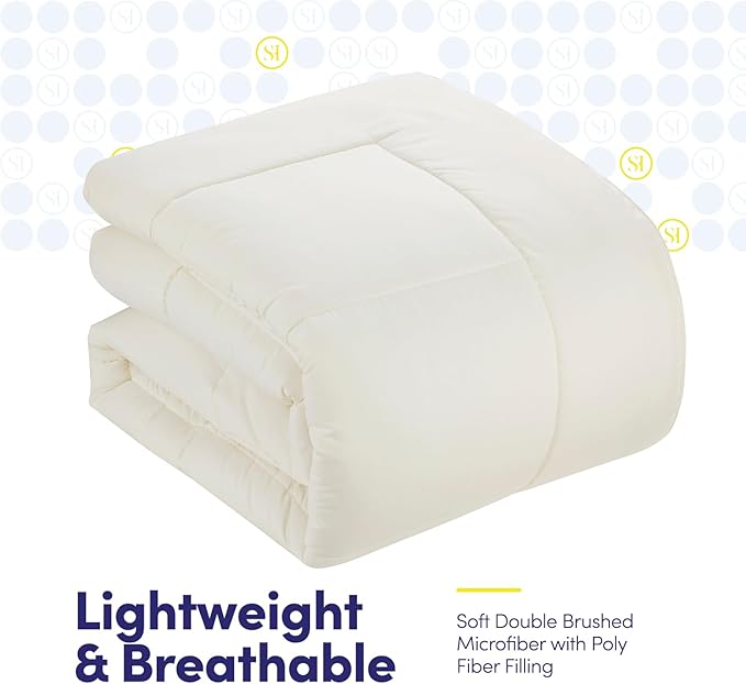Sweet Home Collection 7 Piece Comforter Set Bag Solid Color All Season Soft Down Alternative Blanket & Luxurious Microfiber Bed Sheets, Ivory, Queen
