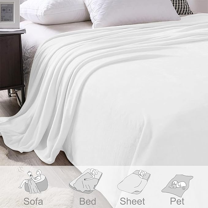 Exclusivo Mezcla Fleece Blanket Twin Size for Bed, Super Soft and Warm, All Season Use, Cozy, Plush, Lightweight, 60x80 Inches Pure White
