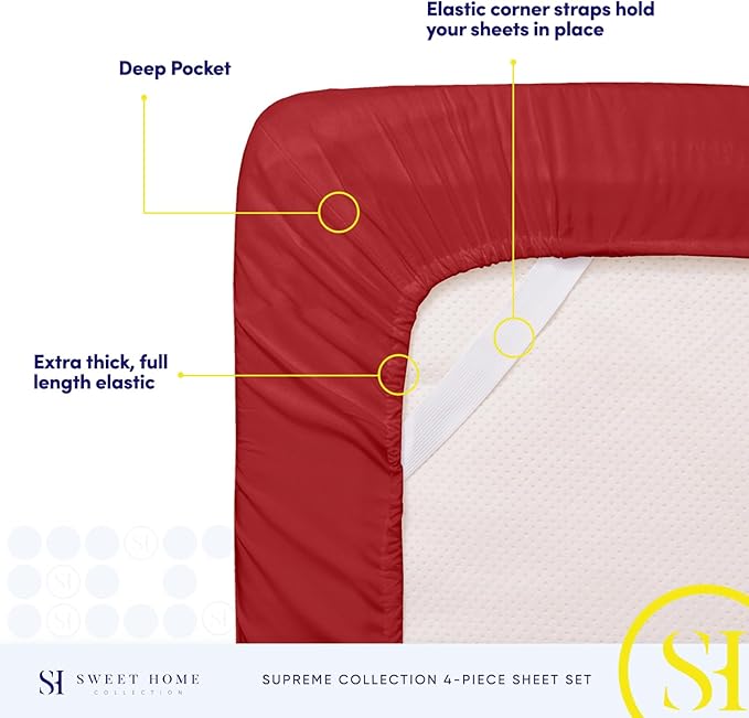 Full Size Sheet Sets - Breathable Luxury Sheets with Full Elastic & Secure Corner Straps Built In - 1800 Supreme Collection Extra Soft Deep Pocket Bedding Set, Sheet Set, Full, Red
