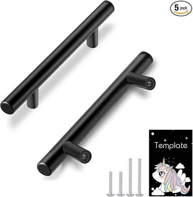 HBL' 5 Pack | 3 Inch Center to Center Matte Black Cabinet Pulls Kitchen Cabinet Handles,Made of Stainless Steel,Ideal for Cabinet,Drawer,Cupboard and Wardrobe.