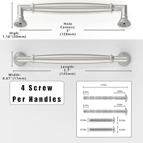 10 Pack Brushed Satin Nickel Cabinet Pulls 5 Inch(128mm) Kitchen Cabinet Handles Solid Zinc Alloy Cabinet Hardware Drawer Pulls