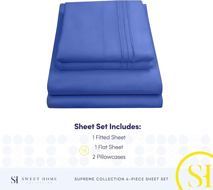 Full Size Sheet Sets - Breathable Luxury Sheets with Full Elastic & Secure Corner Straps Built In - 1800 Supreme Collection Extra Soft Deep Pocket Bedding Set, Sheet Set, Full, Royal Blue