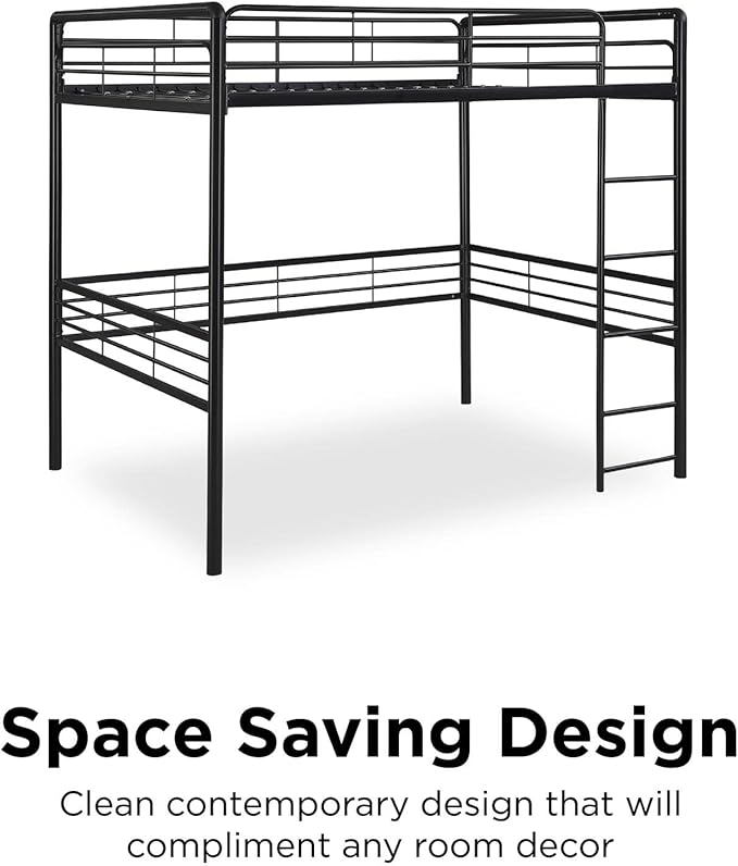 DHP Full Metal Loft Bed with Ladder, Space-Saving Design, Black, Full