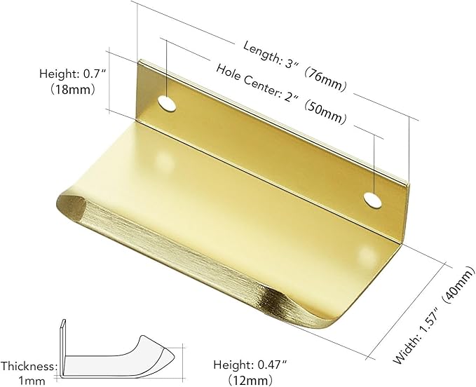 Ravinte Hardware 30 Pack Gold Cabinet Handles, 3 Inch (76mm) Finger Edge Pulls, 2 Inch Hole Center, Finger Pulls for Cabinets