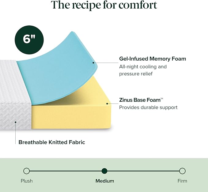ZINUS 6 Inch Full Cooling Essential Memory Foam Mattress [NewVersion], Fiberglass Free, Medium Feel, Breathable Cooling Layers, Certified Safe Materials