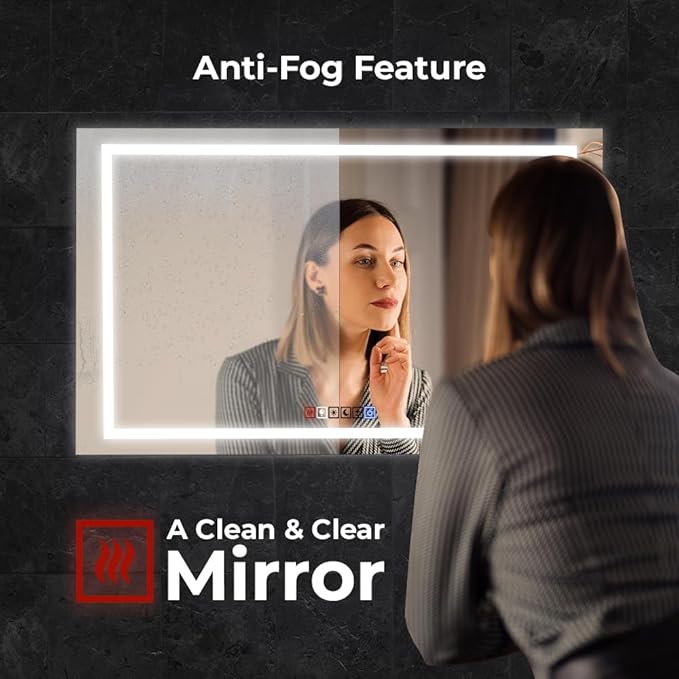 Fab Glass and Mirror Anti-Fog Dimmable Backlit and Front lit LED Bathroom Wall Mirror with Memory Function Rectangular Frameless LED Mirror 30L X 20W Clear