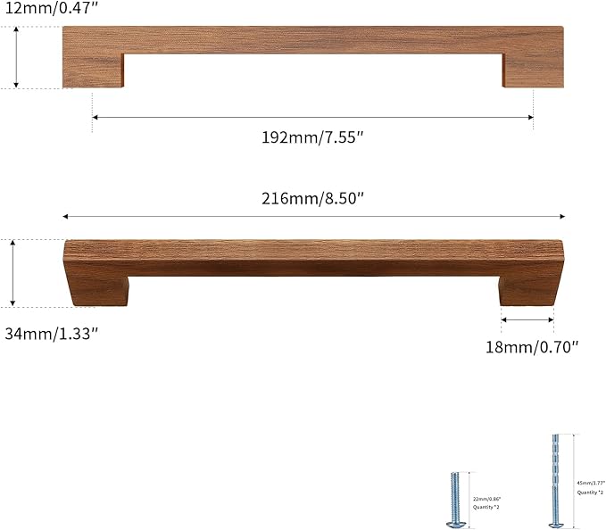 Walnut Square 7-1/2in 8 pcs Wooden Drawer Pulls Handle pulls for cabinets Kitchen Cabinet Drawer pulls Cabinet Door Pull