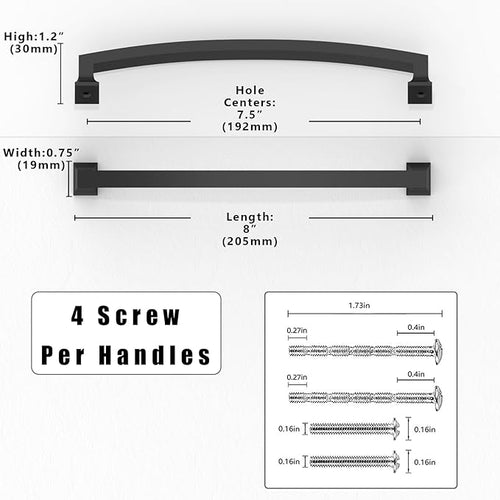 10 Pack Matte Black Cabinet Pulls 7.5 Inch(192mm) Kitchen Cabinet Handles Solid Zinc Alloy Cabinet Hardware Drawer Pulls