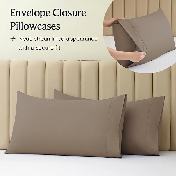 LuxClub 4 PC Full Sheet Set, Breathable Luxury Bed Sheets, Deep Pockets Wrinkle Free Cooling Bed Sheets Machine Washable Hotel Bedding Silky Soft - Dark Khaki Full